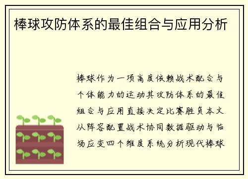 棒球攻防体系的最佳组合与应用分析